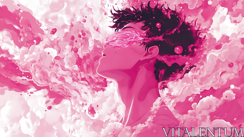 Neon pink dreamscape engulfs a serene, floating figure.