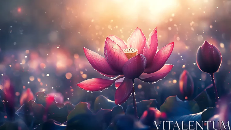 Luminous Lotus: Magic in Dewdrops.