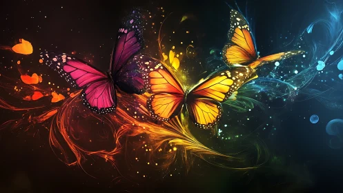 Vibrant butterflies soar through glowing swirls of cosmic color