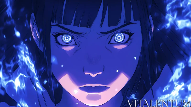 Blue-eyed sorceress summons crackling electric flame power.