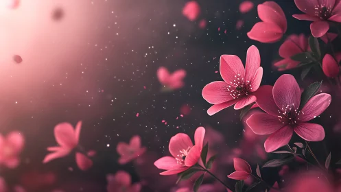 Pink Blossoms Floating Through Starlit Darkness.