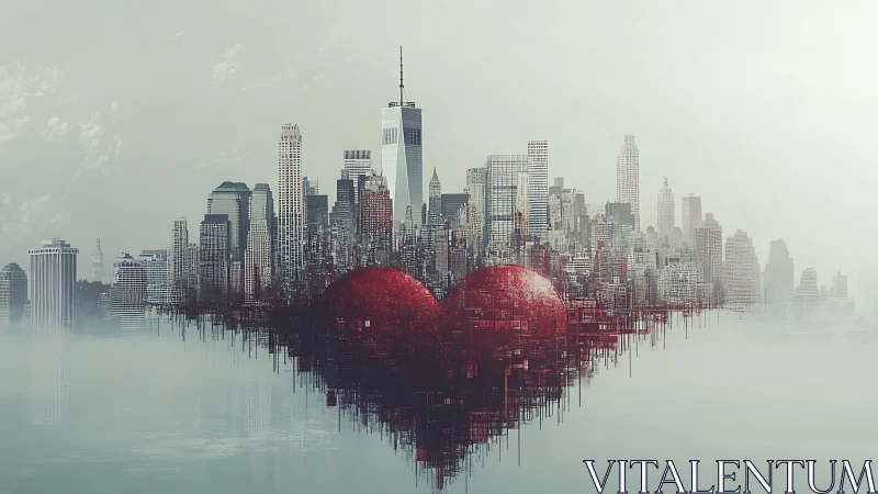 Manhattan Skyline with Red Heart Architectural Dissolution