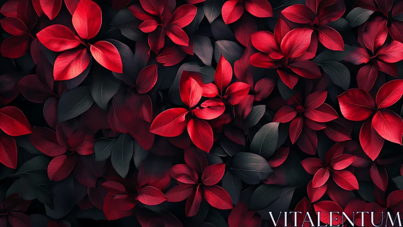 Dense crimson foliage against low-key shadowed leaf backdrop
