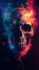 Neon vapor skull rendered in swirling bicolor smoke field.