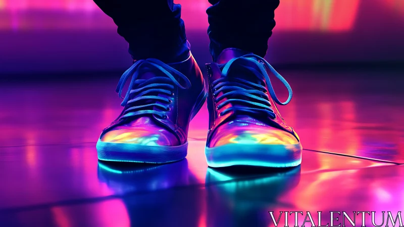 Glowing neon sneakers light up a playful, colorful night.