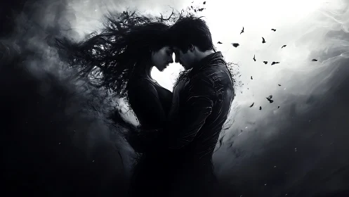 Two Souls Embracing in Ethereal Light and Shadow.