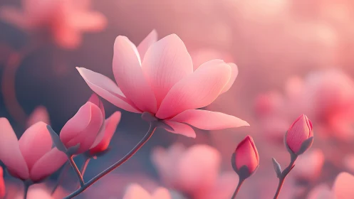 Translucent Magnolia Petals with Volumetric Backlighting and Chromatic Gradient