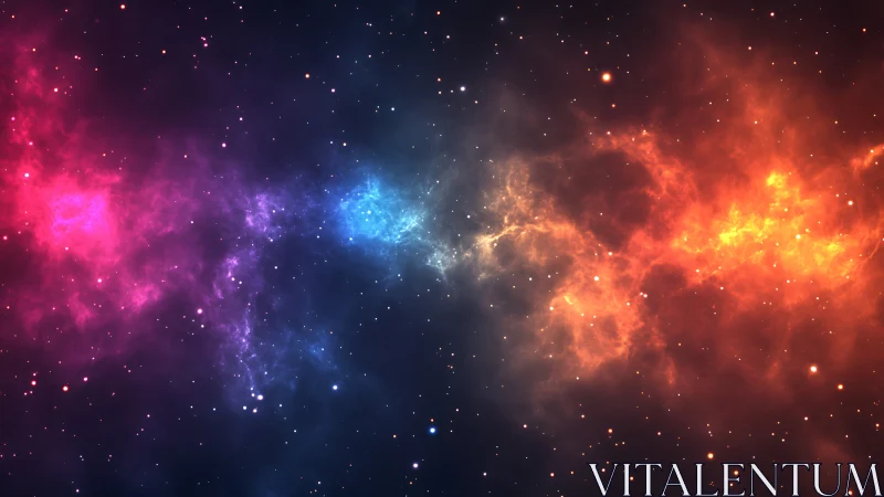 Colorful cosmic nebula stretches across a vibrant star field