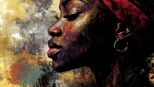 Digital painting profile portrait with textured abstract ground.