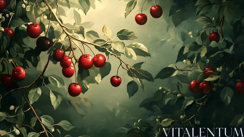 Sunlit cherry branches drifting through a quiet garden.