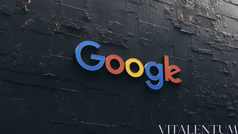 Google corporate logo on textured dark exterior wall surface.