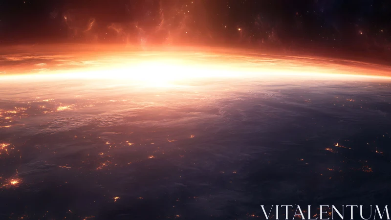 Gentle cosmic sunrise spilling light across a quiet world.