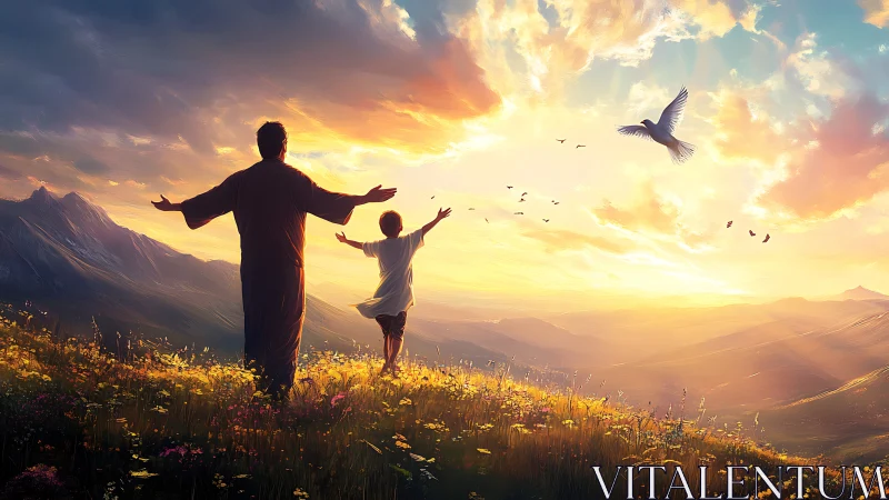 Sunrise fields teach two souls how to borrow the sky