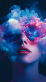 Neon clouds spill from mirrored shades and rewrite the sky