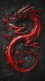 Coiled crimson dragon glows proudly against dark stone
