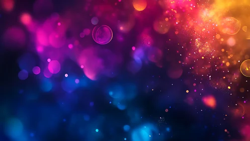 Cosmic bokeh drifts like liquid stardust across neon night