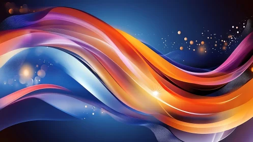 Colorful flowing ribbons over deep blue gradient background.