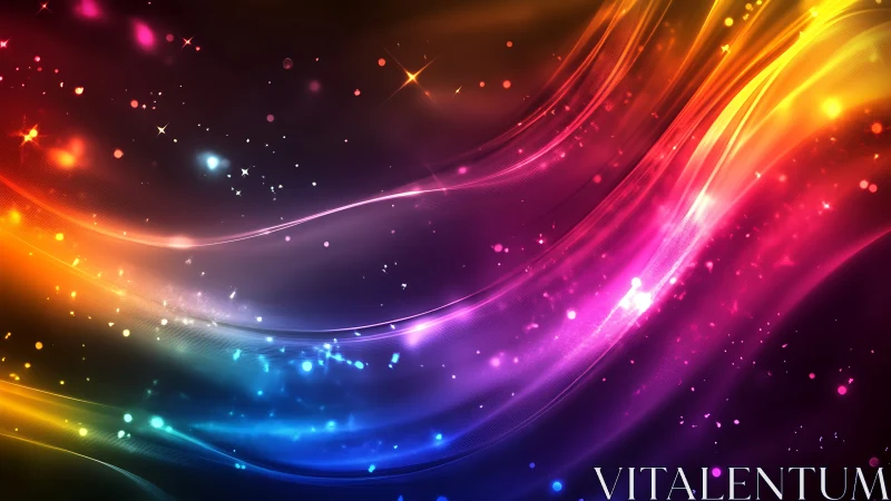 Chromatic light wave ribbons in dynamic digital painting composition.