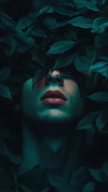 Soft lips in moonlit leaves invite a quiet forest dream.