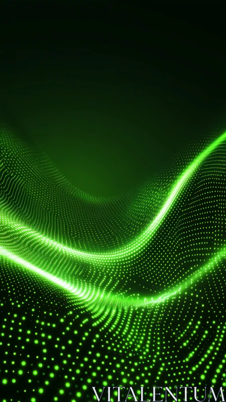 Neon green particle waveforms over dark generative grid.