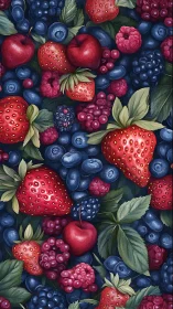 Mixed red and blue berries pattern with scattered apples.