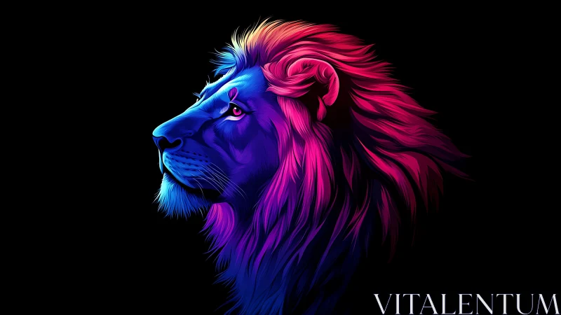 Side profile lion rendered in neon gradient digital illustration