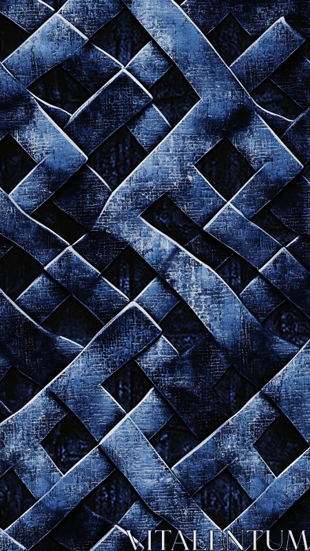 Interlocking blue metallic bands form textured woven lattice pattern
