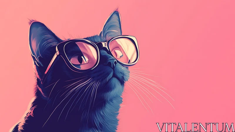 Cool blue cat in oversized glasses on pink background.