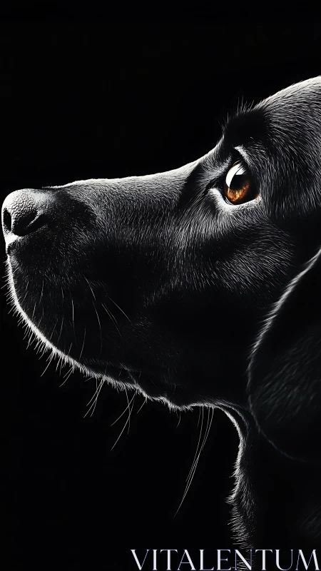 High-contrast canine side profile isolates glossy fur and eye sheen