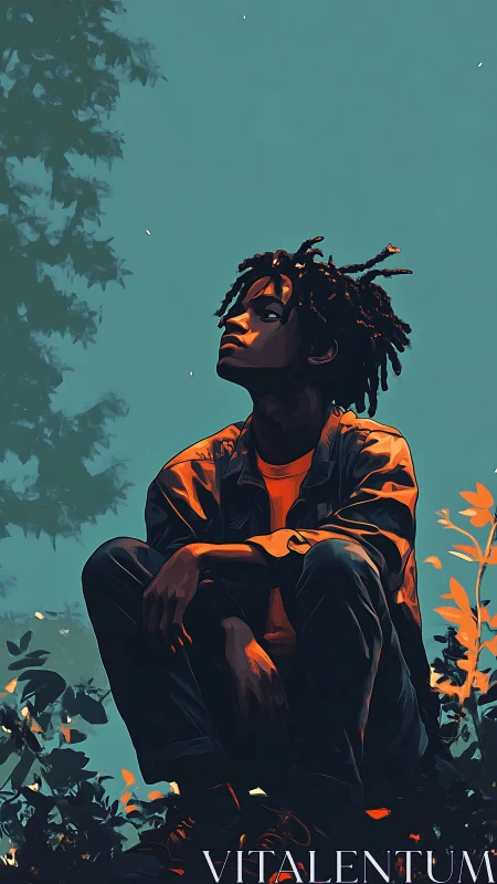 Chromatic dusk portrait with cinematic rim-lit foliage study.