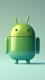 Cheerful green bot mascot gleams in soft teal studio glow.