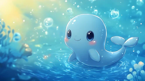 Anime marine character in luminous kawaii water scene.