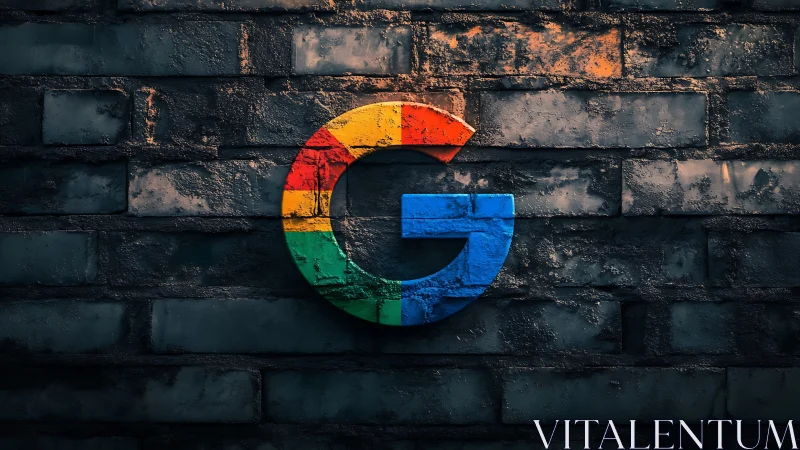 Colorful Google style logo glows against gritty brick wall