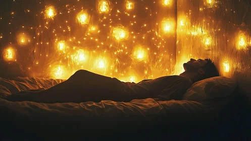 Dreamlike bedroom interior renders glowing bokeh light wall