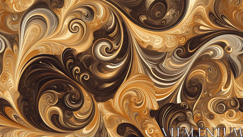 Golden coffee-toned swirls flow in ornate abstract motion.