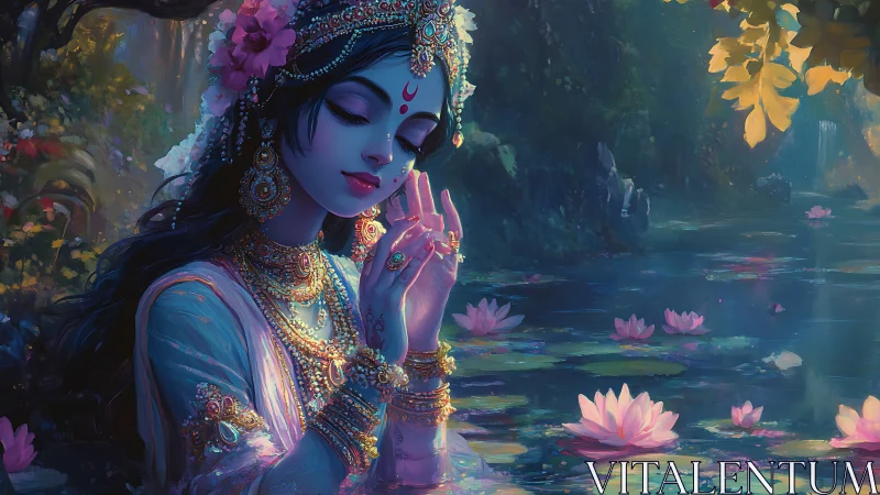 Moonlit lotus prayer hushes the jeweled river of dreams