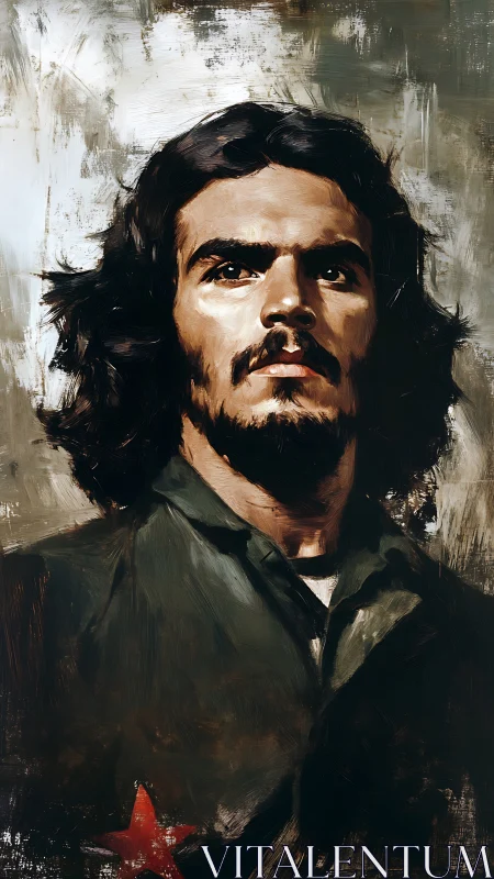 Brush-textured revolutionary portrait with militant chroma accents.