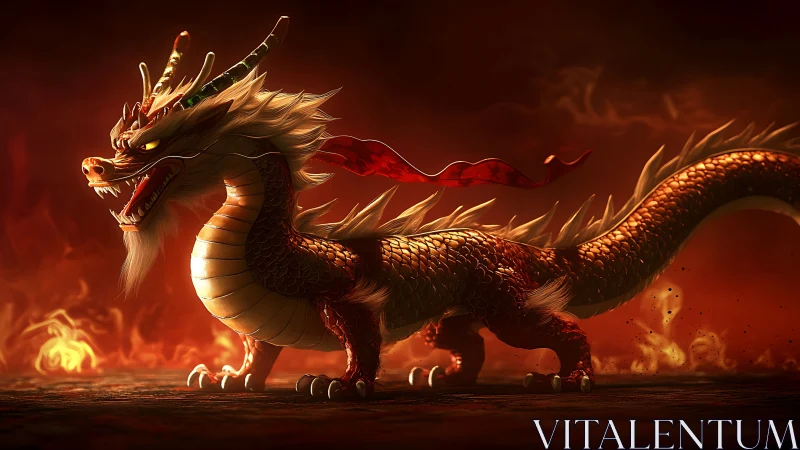 3D-rendered fire dragon with cinematic lighting and detail.