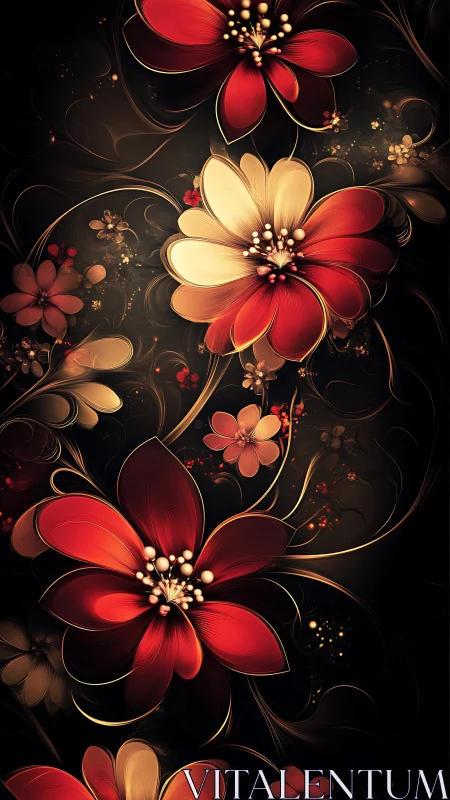 Macro stylized red floral abstraction with luminous gradient petals