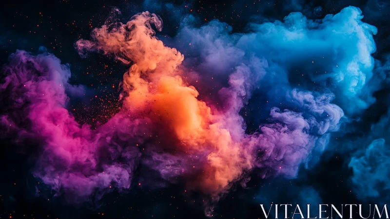 Glowing cosmic clouds swirling in bright pink, orange, and blue.