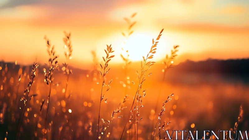 Golden meadow grasses glow warmly in the setting sun