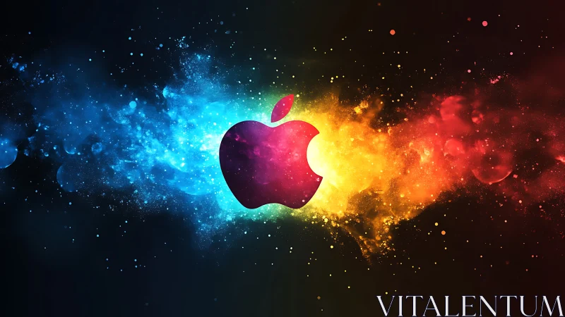 Apple-shaped logo centered in multicolor nebula-like cloud