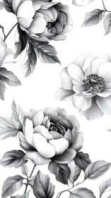 Layered Peonies in Monochromatic Ink Rendering.
