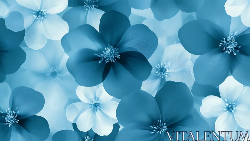 Layered Blue Floral Composition: Digital Botanical Abstraction.