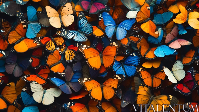 Wings collide in a crowded storm of luminous butterflies