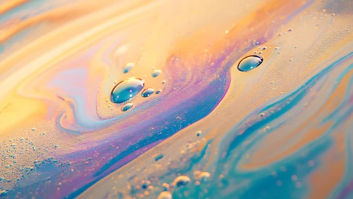 Macro optical study of iridescent fluid film and droplets.