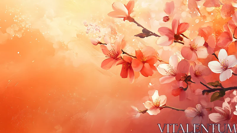 Floral Composition with Peach and Red Blooms in Gradient Background