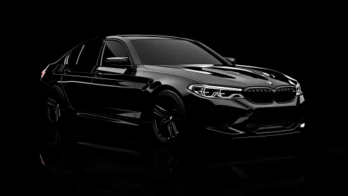 Midnight sedan prowls through gloss and sculpted reflections