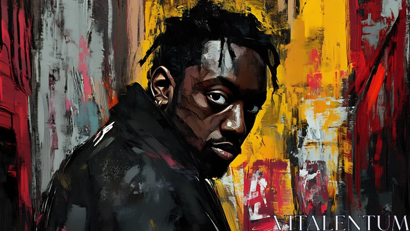 Moody portrait emerges from bold abstract street colors.