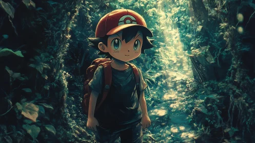 Forest-lit wanderer pauses beneath shimmering jungle sky